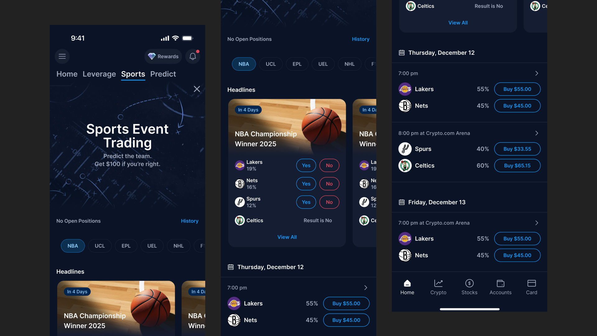Expanded sports navigation with leagues, headlines and individual matches