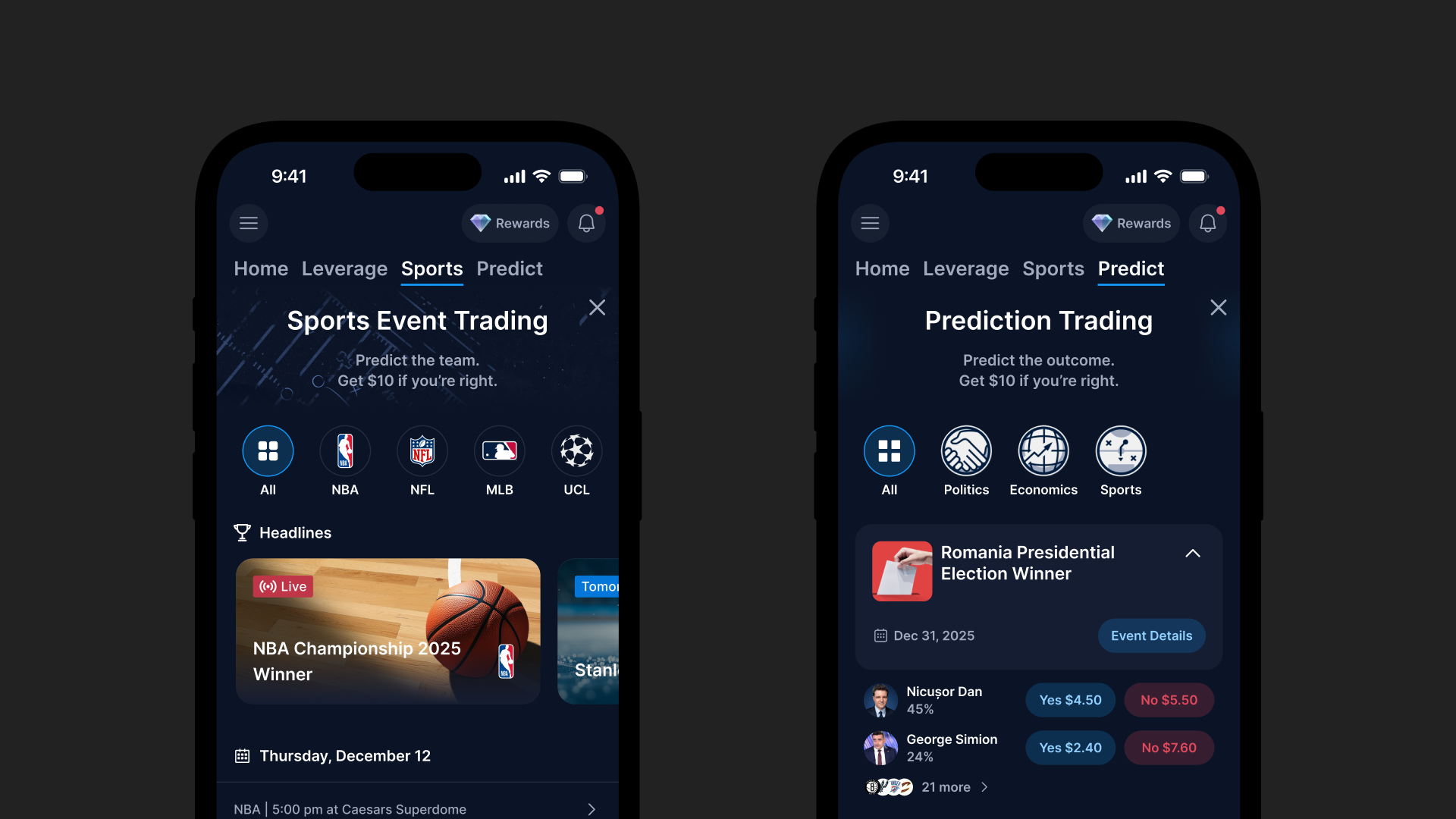 Sports and Predict products with unified navigation